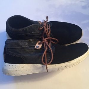 Projek Raw Black Suede and Denim Lace Up Shoes